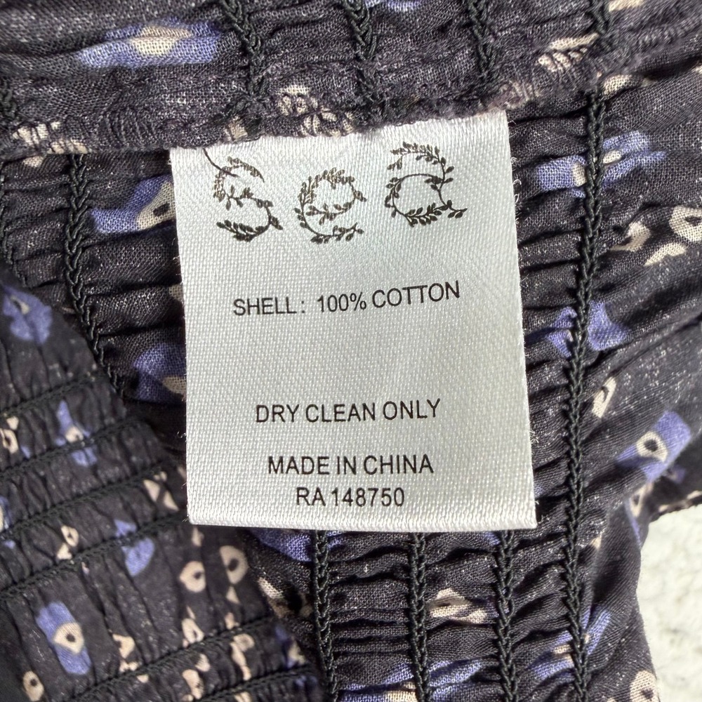 Sea New York Delphine Puff Sleeve Smocked Top Small? Black Blue Geometric Cotton - Picture 11 of 12
